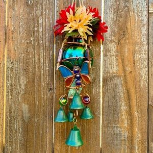 NEW! Rainbow Stained Glass Wind Chime Sun Catcher Butterfly Vase Mobile